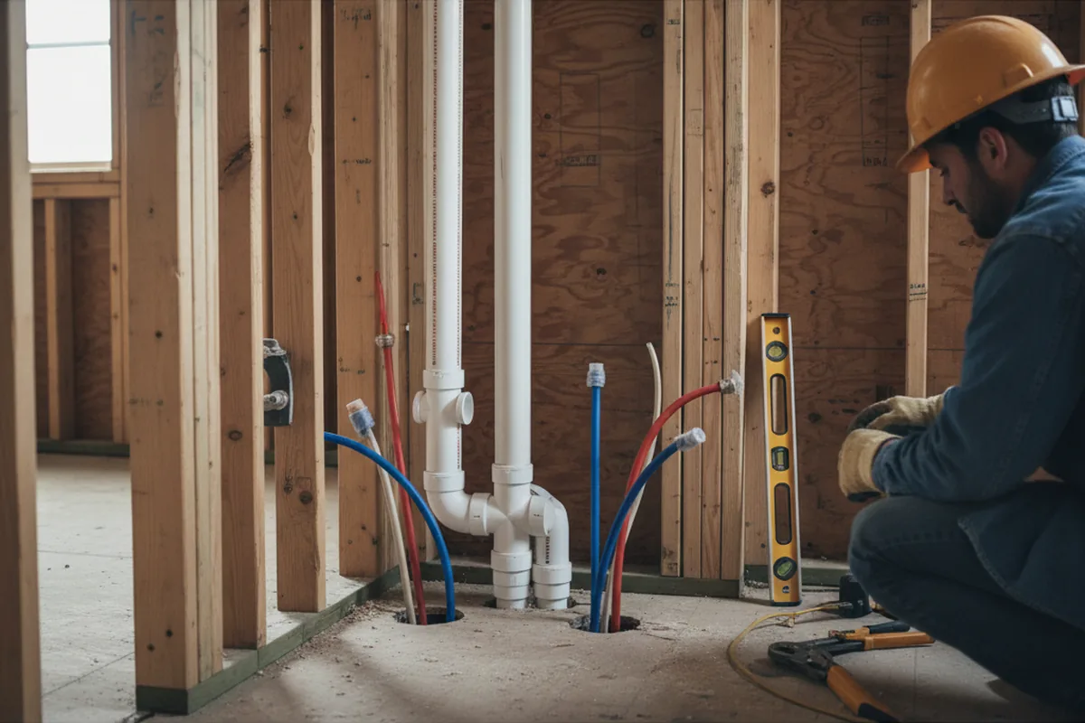 Drain and supply rough-in during Drain Cleaning in Southold